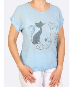 LEA H KISSA T-PAITA 1/2 Vaaleansininen