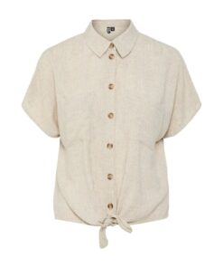 PIECES PCPIA LINEN BLEND SS TIE SHIRT Beige