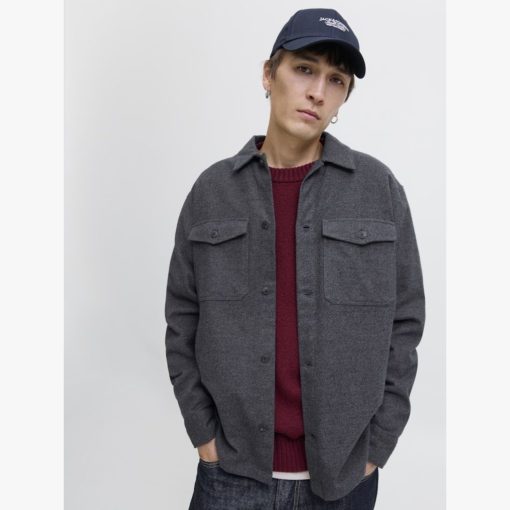 JACK&JONES JJEPERFECT MELANGE OVERSHIRT LS Hiilenharmaa - Image 3
