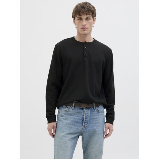 JACK&JONES JJEDOVER HENLEY LS TEE Musta - Image 2