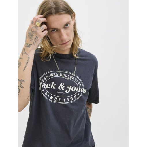 JACK&JONES JJEDOWER PRINT TEE SS CREW NECK Hiilenharmaa - Image 4