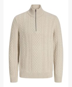 JACK&JONES JPRBLUSEAN KNIT CABLE HALF ZIP Beige
