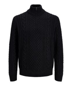 JACK&JONES JPRBLUCALLUM CABLE KNIT HALF ZIP Musta
