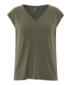 PIECES PCKAMALA LACE V-NECK TEE Havunvihreä