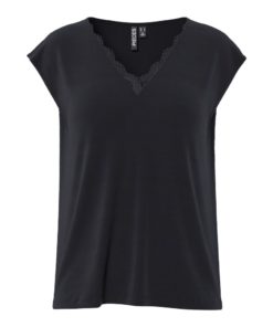 PIECES PCKAMALA LACE V-NECK TEE Musta