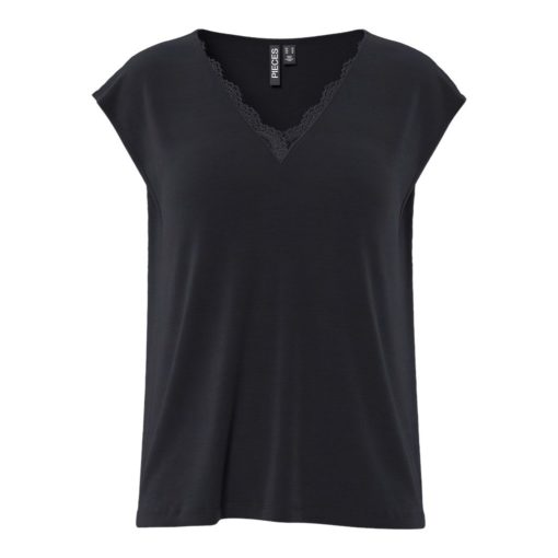 PIECES PCKAMALA LACE V-NECK TEE Musta