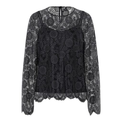 PCOLLINE LS LACE O-NECK TOP Musta - Image 3