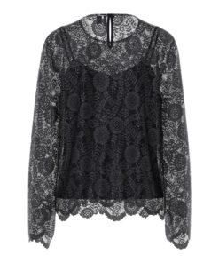PCOLLINE LS LACE O-NECK TOP Musta