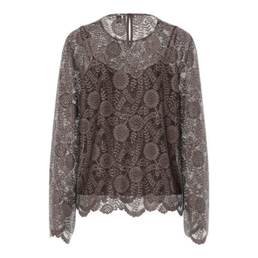 PIECES PCOLLINE LS LACE O-NECK TOP HOT FUDGE - Image 2
