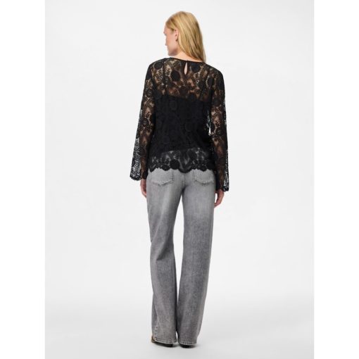 PCOLLINE LS LACE O-NECK TOP Musta - Image 6