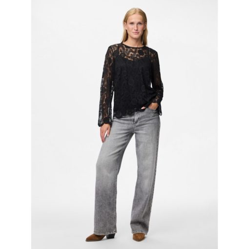 PCOLLINE LS LACE O-NECK TOP Musta - Image 5