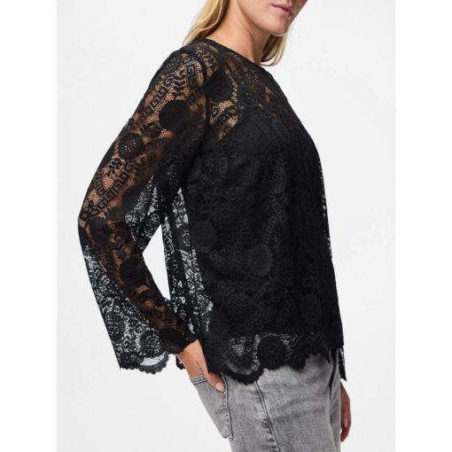 PCOLLINE LS LACE O-NECK TOP Musta - Image 4