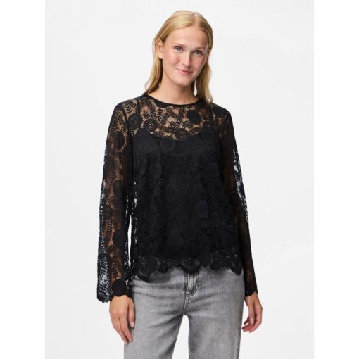 PCOLLINE LS LACE O-NECK TOP Musta - Image 2