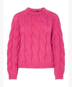PIECES PCJIA LS O-NECK KNIT Fuksian punainen
