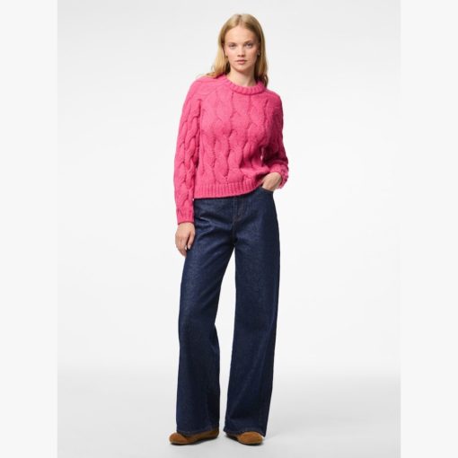 PIECES PCJIA LS O-NECK KNIT Fuksian punainen - Image 4