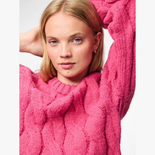 PIECES PCJIA LS O-NECK KNIT Fuksian punainen - Image 2