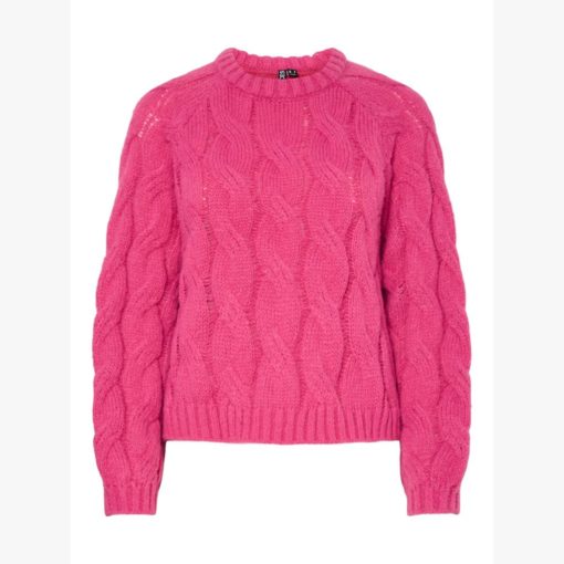PIECES PCJIA LS O-NECK KNIT Fuksian punainen