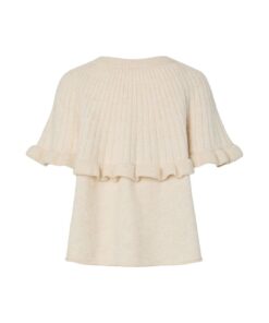 PIECES PCBEI SS O-NECK FRILL KNIT Luonnonvalkoinen