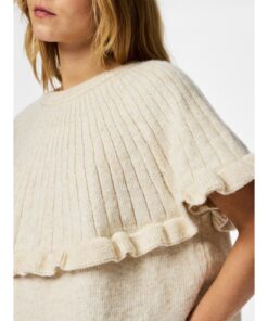 Alternative view of PIECES PCBEI SS O-NECK FRILL KNIT Luonnonvalkoinen