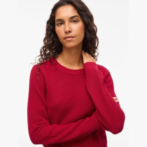 VILA VIDALO O-NECK L/S KNIT JESTER RED - Image 2