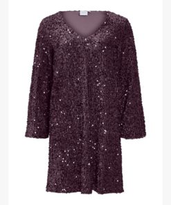 VILA VIFAITH V-NECK L/S SEQUIN DRESS Viininpunainen