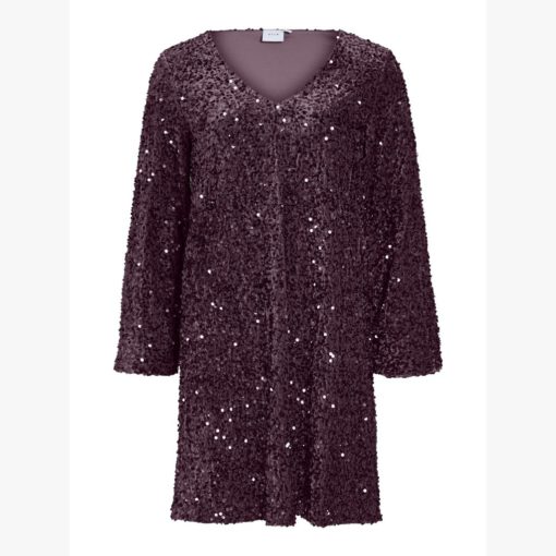 VILA VIFAITH V-NECK L/S SEQUIN DRESS Viininpunainen